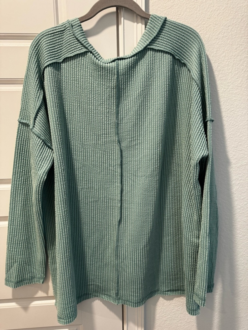 Zenana Outfitters Seafoam V-Neck Ribbed Sweater - Picture 2 of 2